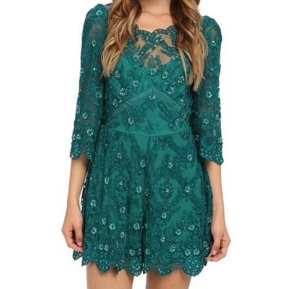 Free People Teal Lace Romper